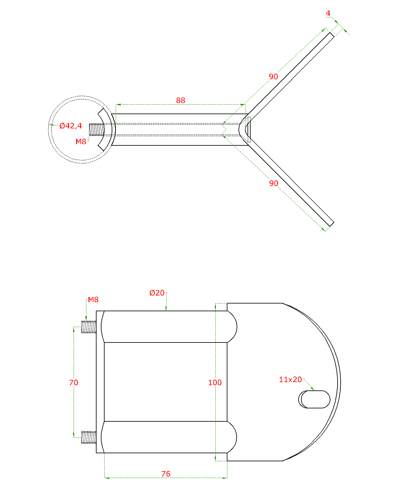 DOPREDAJ úchyt pre rohové kotvenie stĺpu ø 42,4 mm, AISI 304