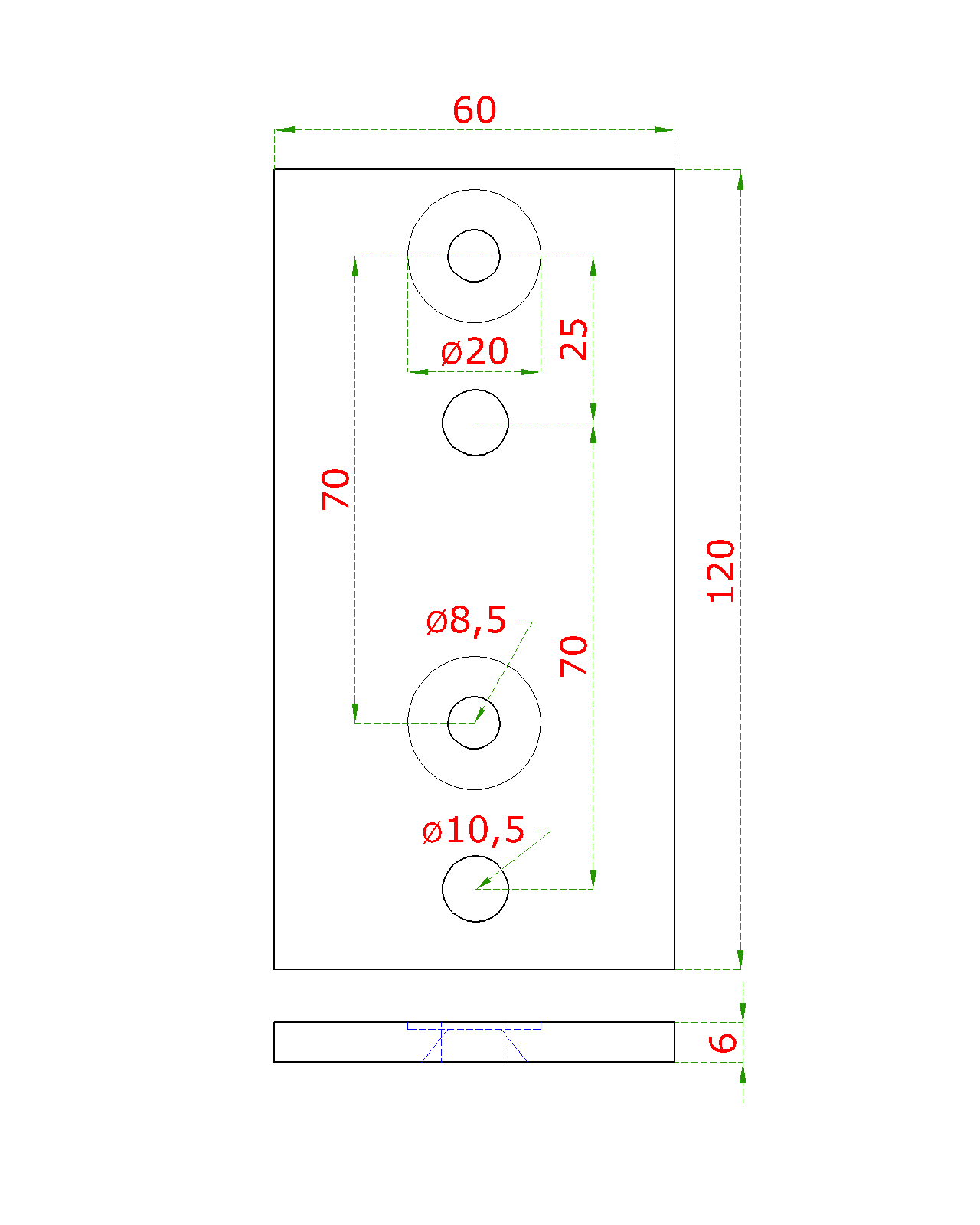 Platňa na bočné kotvenie stĺpu 120 x 60 mm, brúsená AISI 304