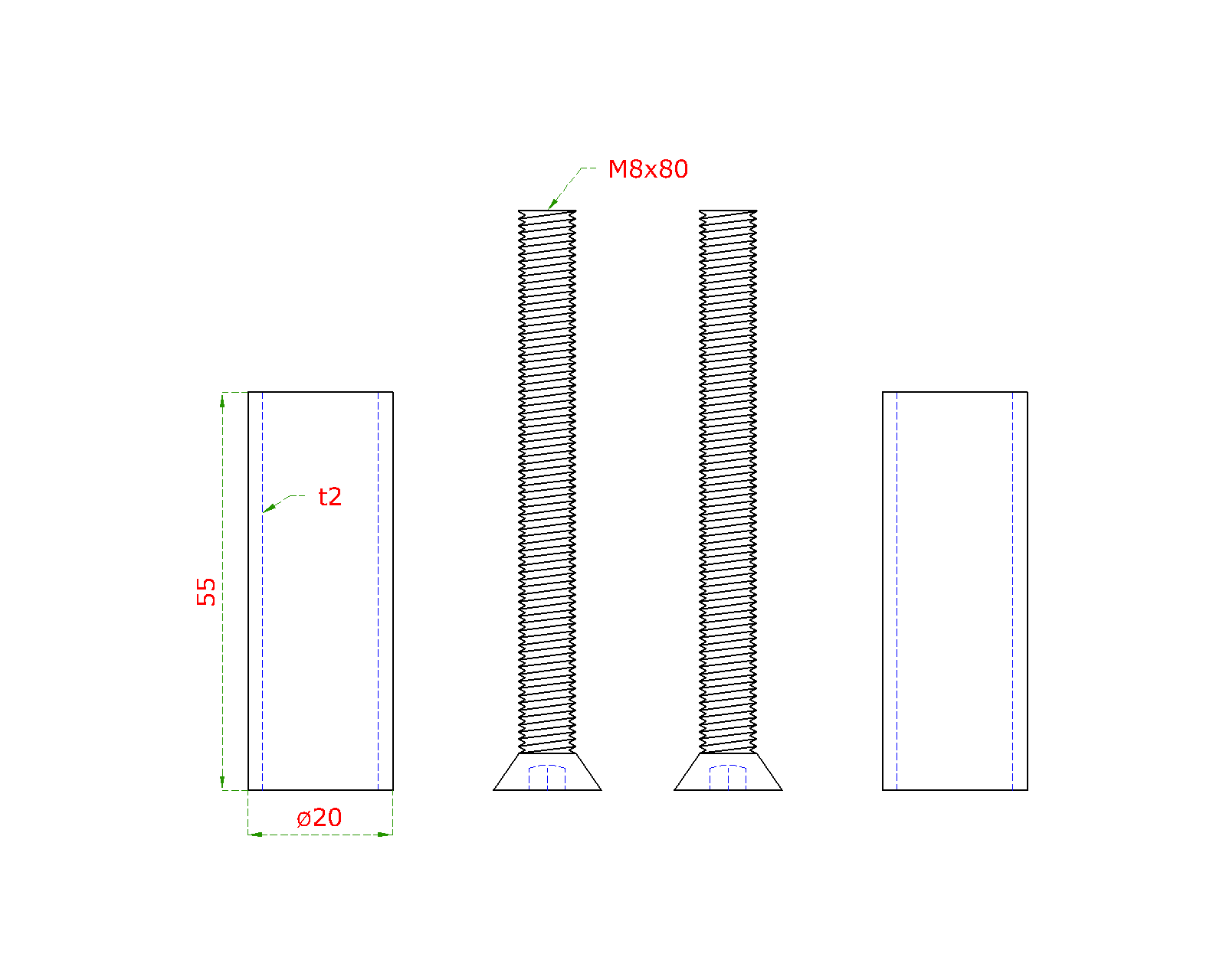 Prechod medzi stĺpom a kotviacou platňou, L = 55 mm