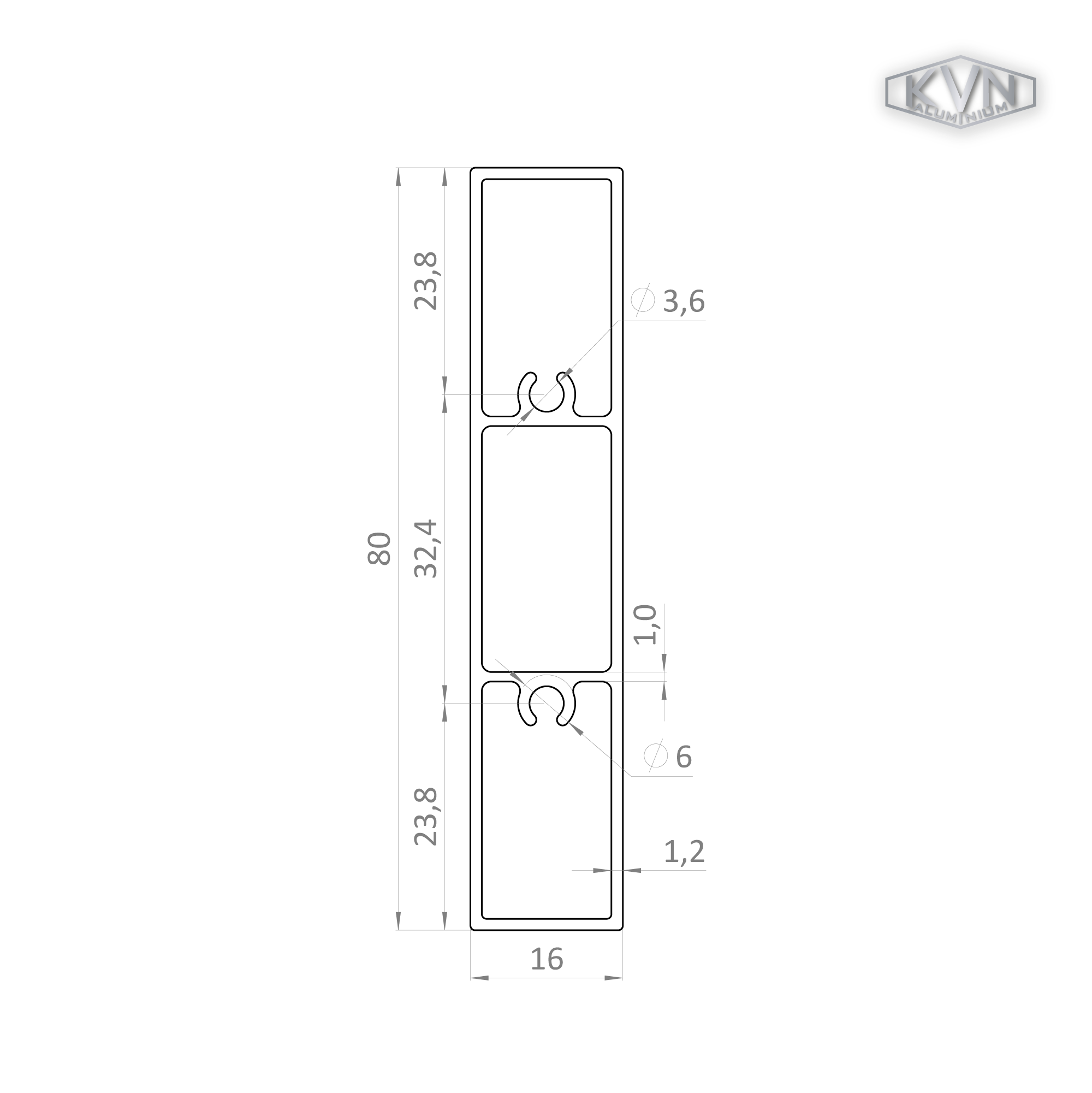 Al profil 80 x 16 x 6000 mm, bez povrchovej úpravy