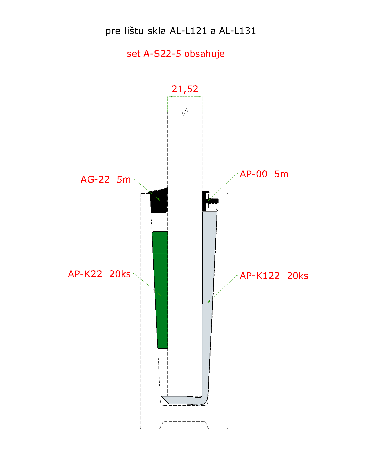 5 m set pre 21,52mm sklo, k Al profilu
