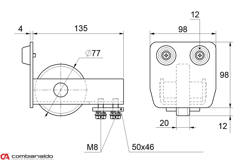 MEDIO samonos do 550 kg/8,5 m, profil 98 x 98 x 5 mm, nerez
