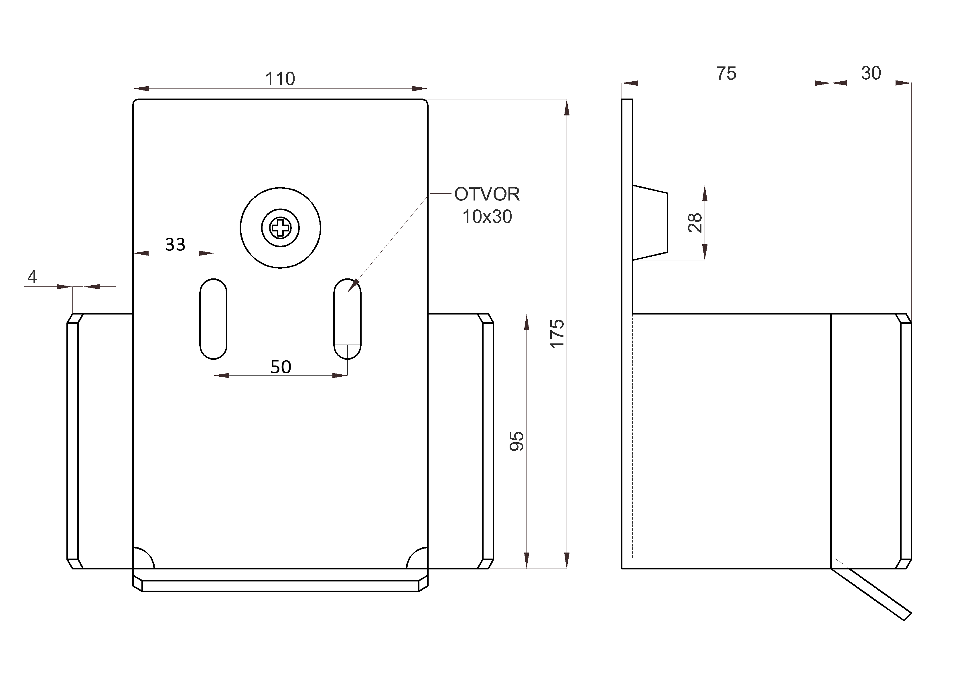 Doraz MEDIO pre profil 98 x 98 mm samonosnej brány