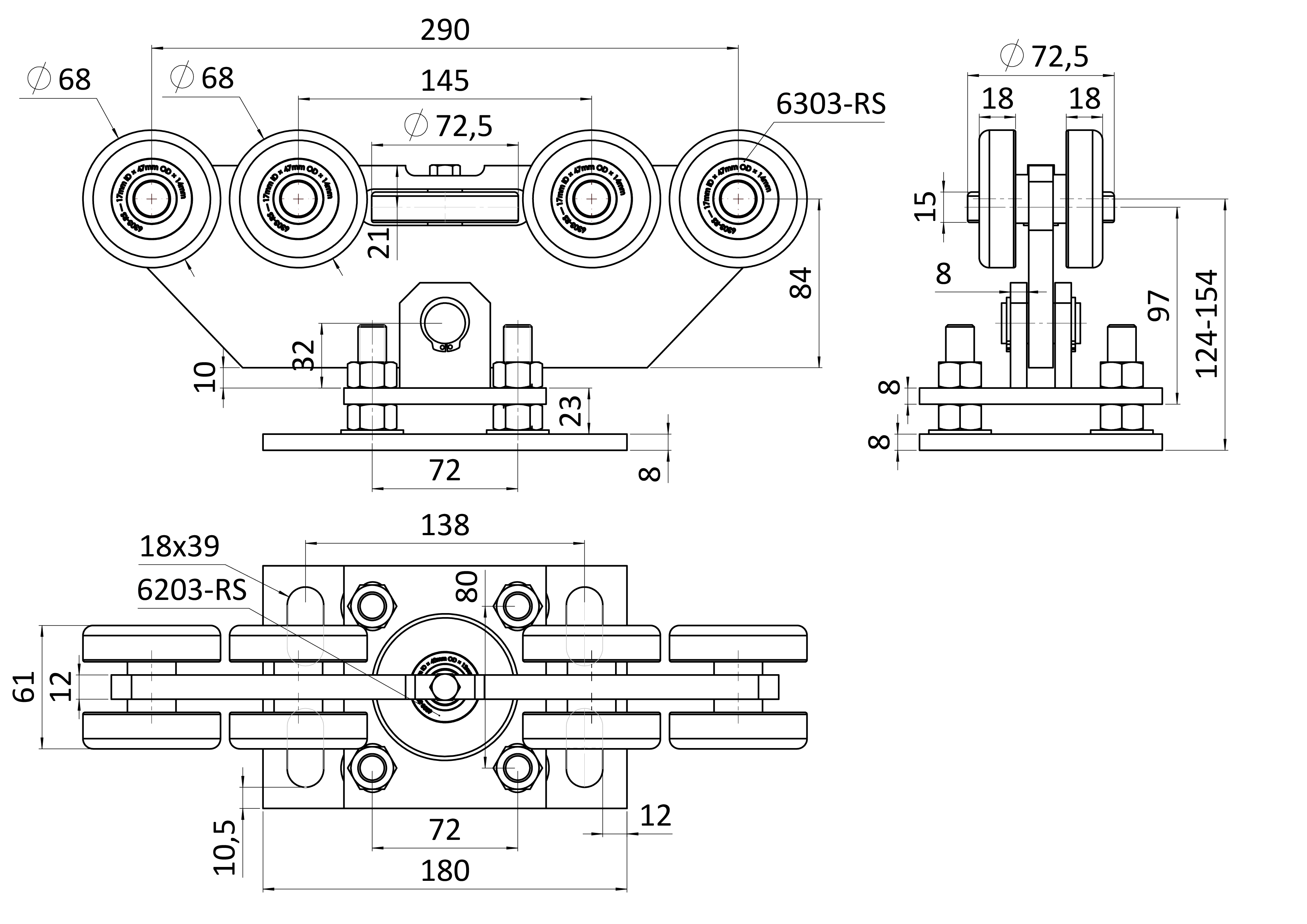 Vozík INTERMEDIO do 470 kg, nastaviteľný, profil 80 x 85 mm