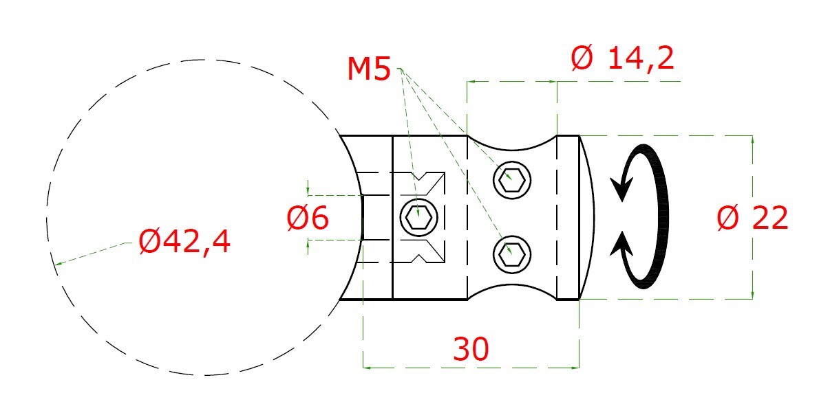 Držiak tyče spojovací ø 14 mm na trubku ø 42,4 mm, AISI 304