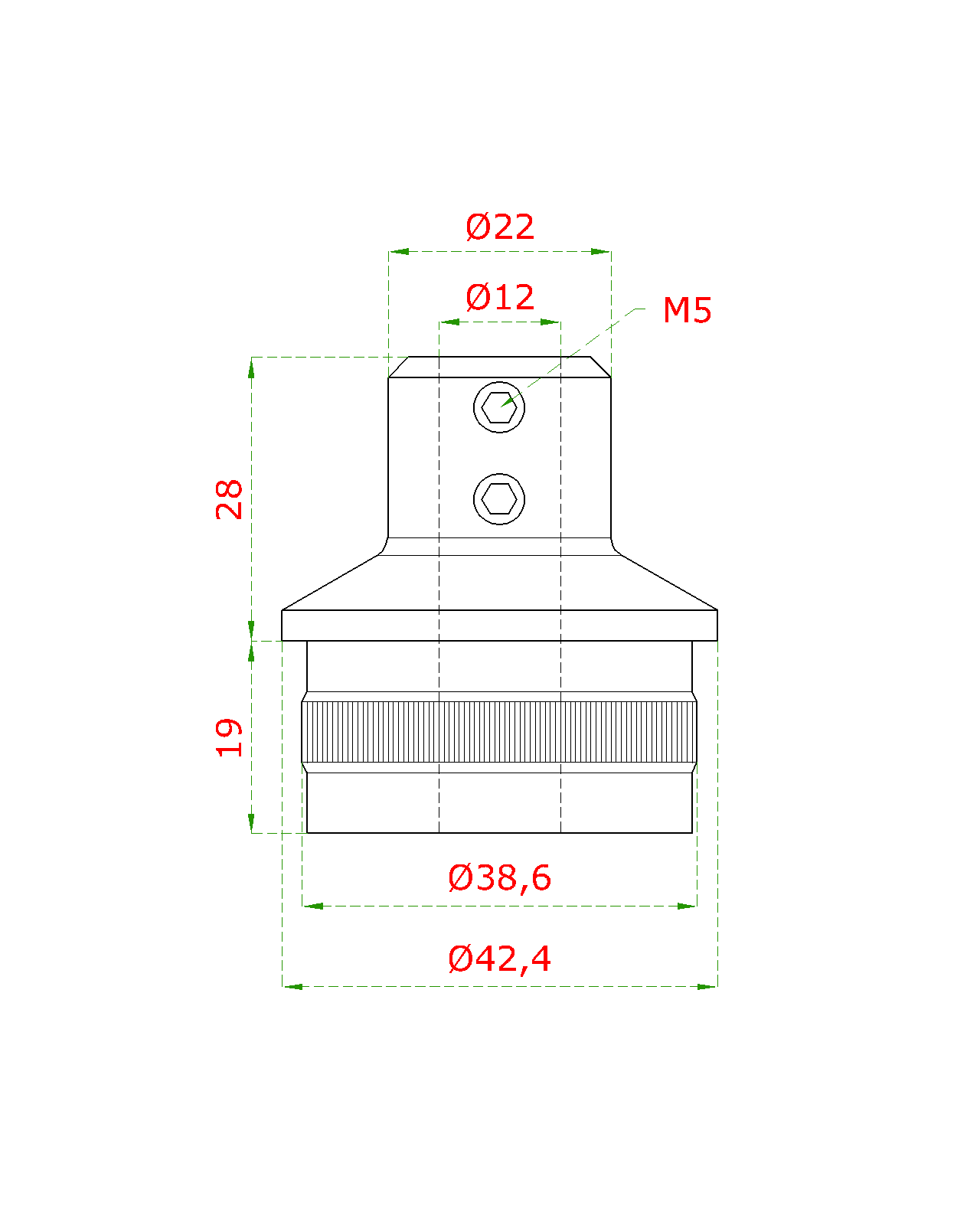 Spodok držiaka madla ø 42,4 mm s prechodom ø 12 mm, AISI 304