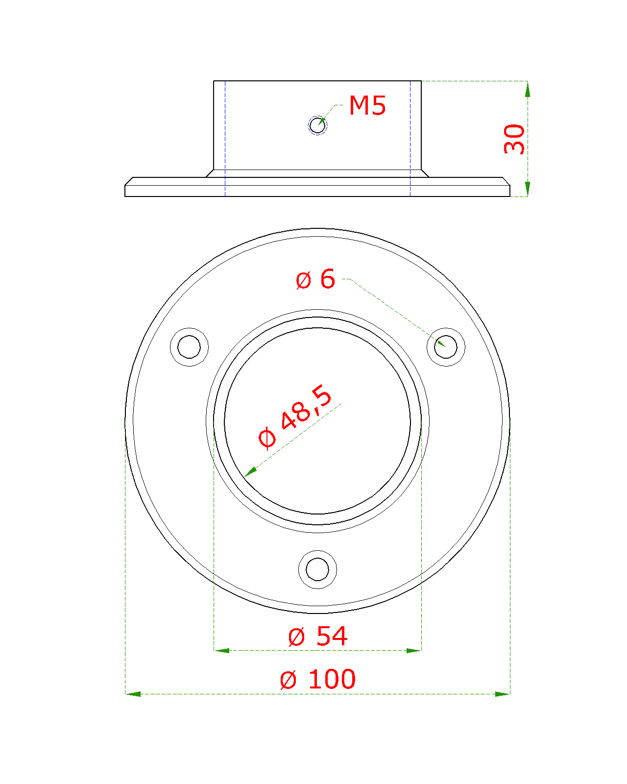 Príruba ø 100 mm na trubku ø 48,3 mm, AISI 304
