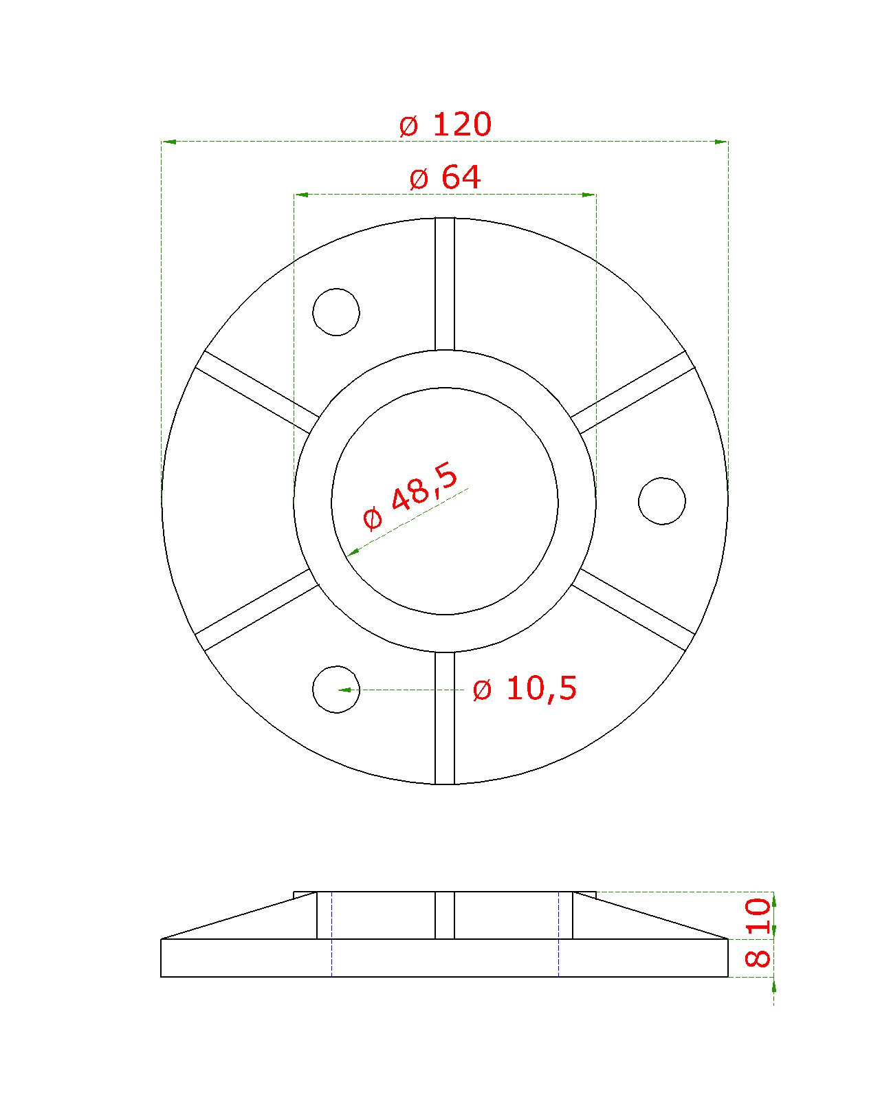 Príruba ø 120 mm na trubku ø 48,3 mm, nerez AISI 304