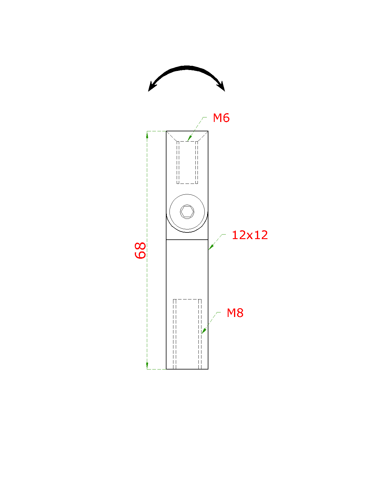Čap s kĺbom 12 x 12 x 68 mm, závit M6/M8, AISI 304