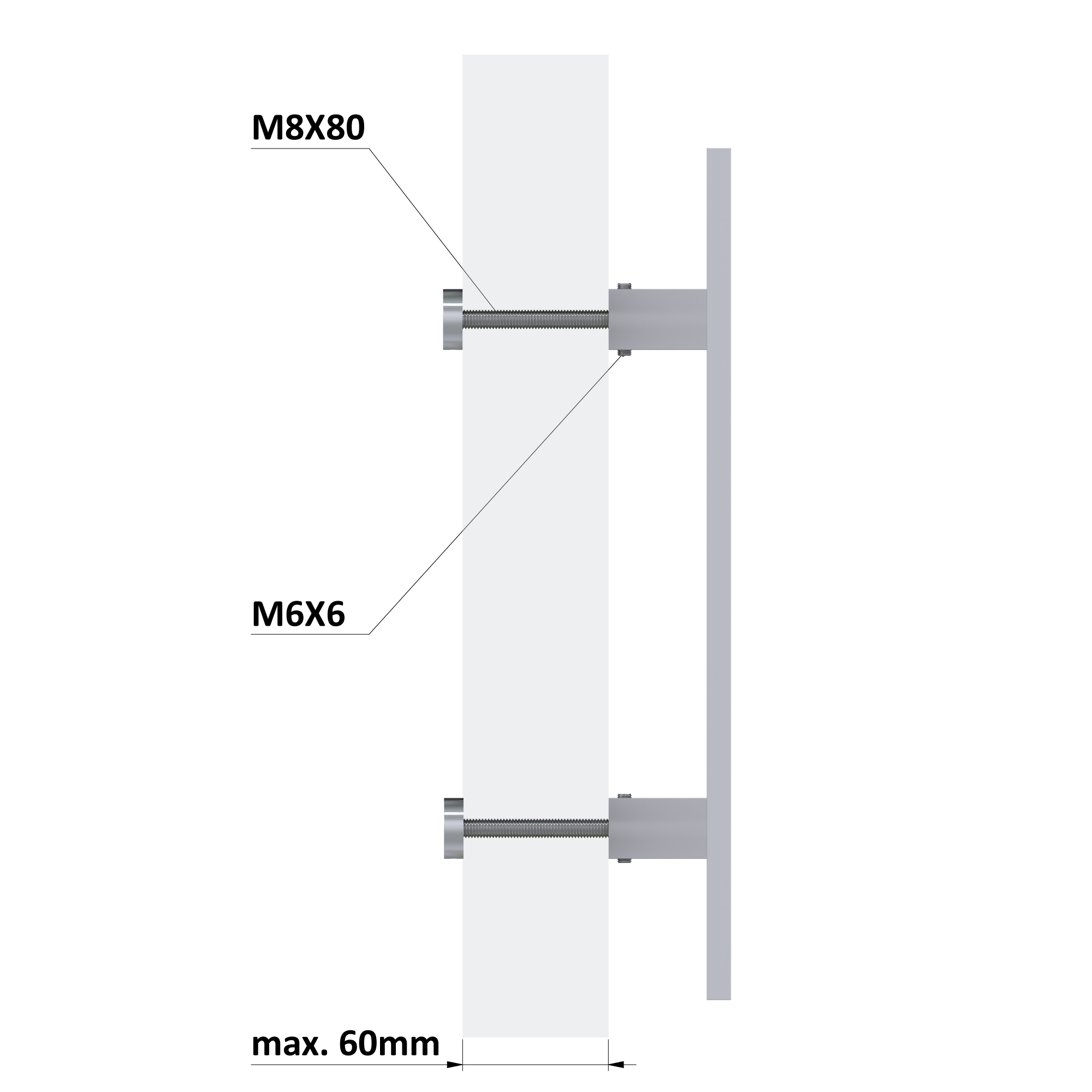 Madlo 45°, L = 1000 mm, brúsená nerez AISI 304