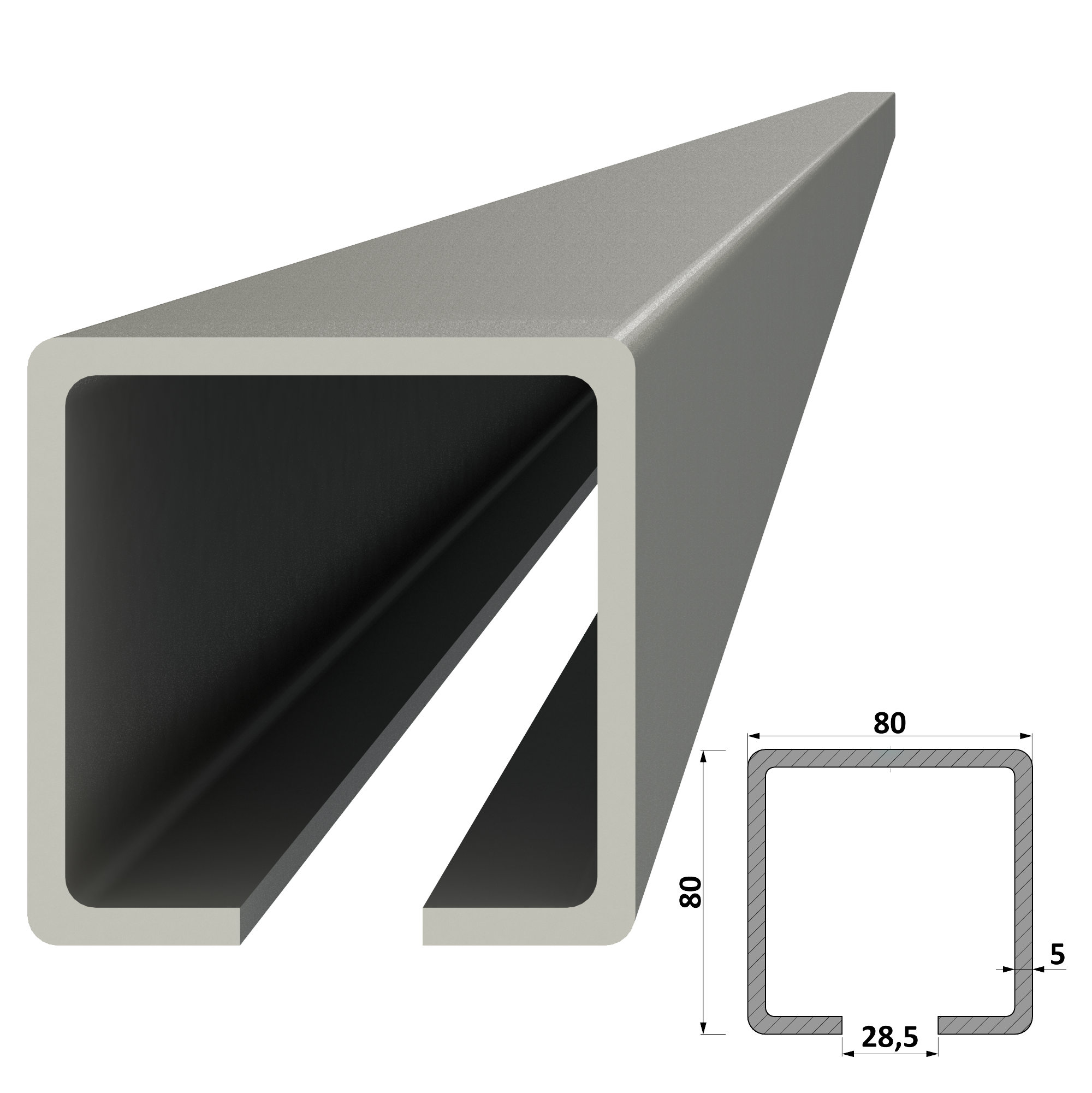 C profil 80 x 80 x 5 x 2000 mm, pozinkovaný