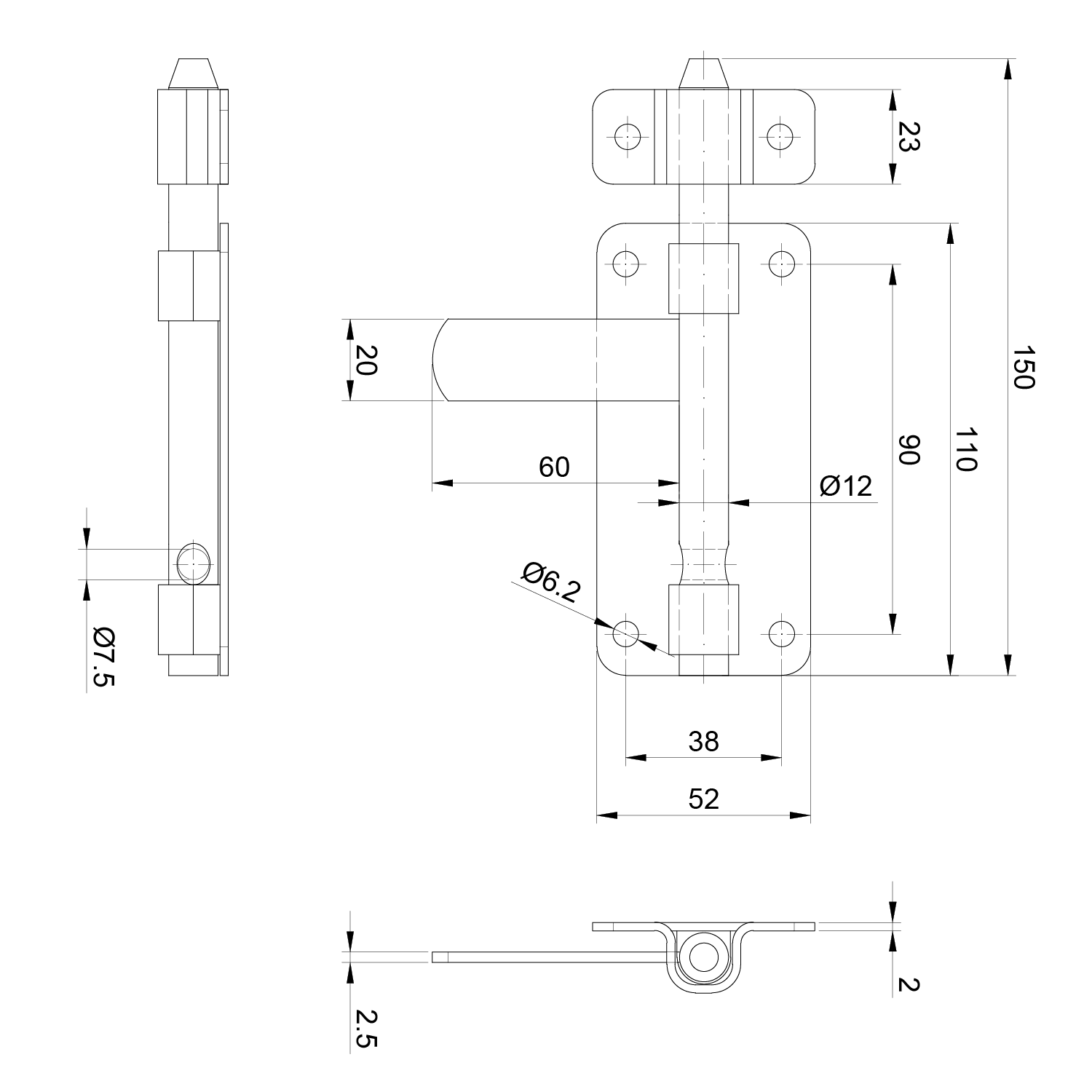 Rígeľ ø 12 mm, L = 150 mm, pozinkovaný