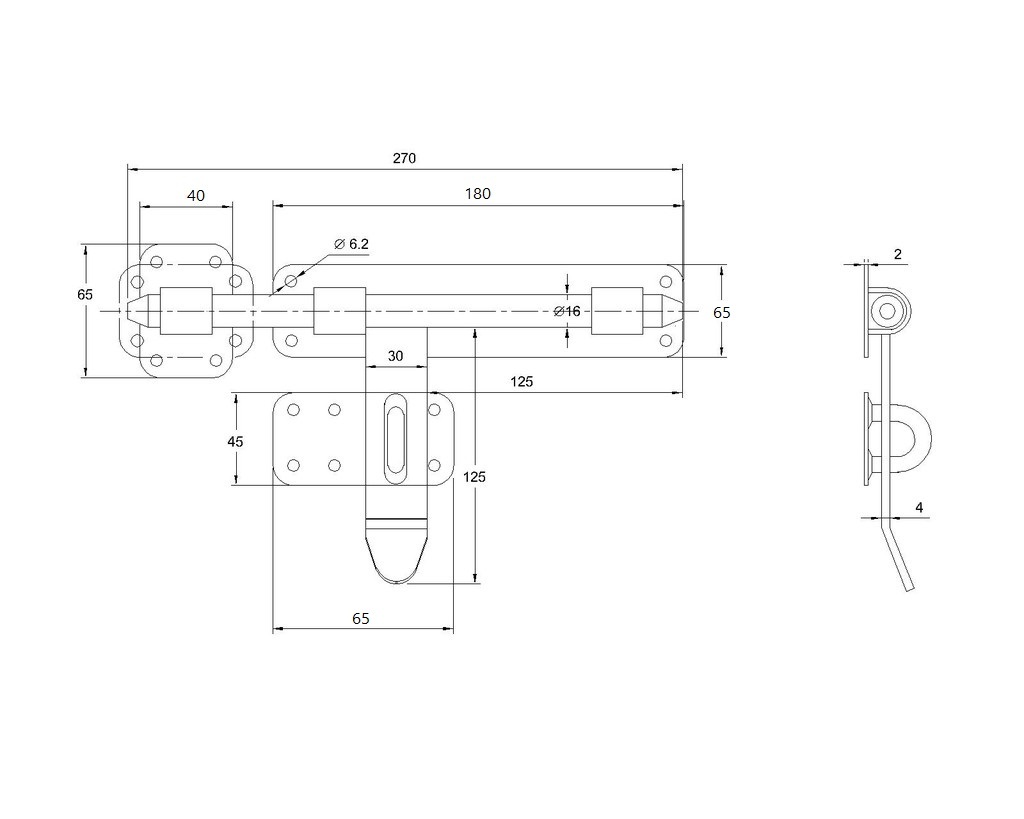 Rígeľ ø 16 mm, L = 270 mm, pozinkovaný