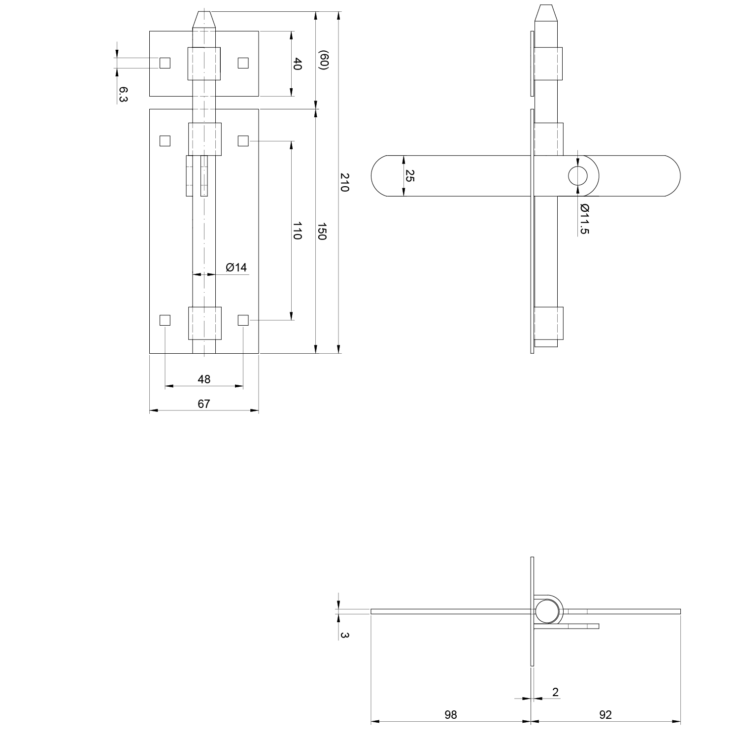 Rígeľ ø 14 mm, L = 210 mm, pozinkovaný