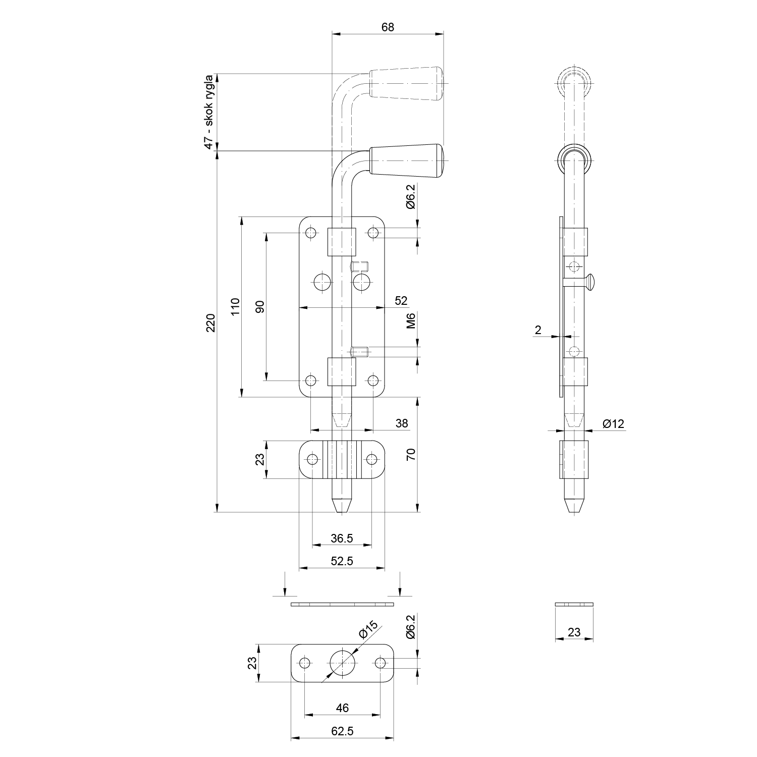 Rígeľ ø 12 mm, L = 220 mm, pozinkovaný s protikusom