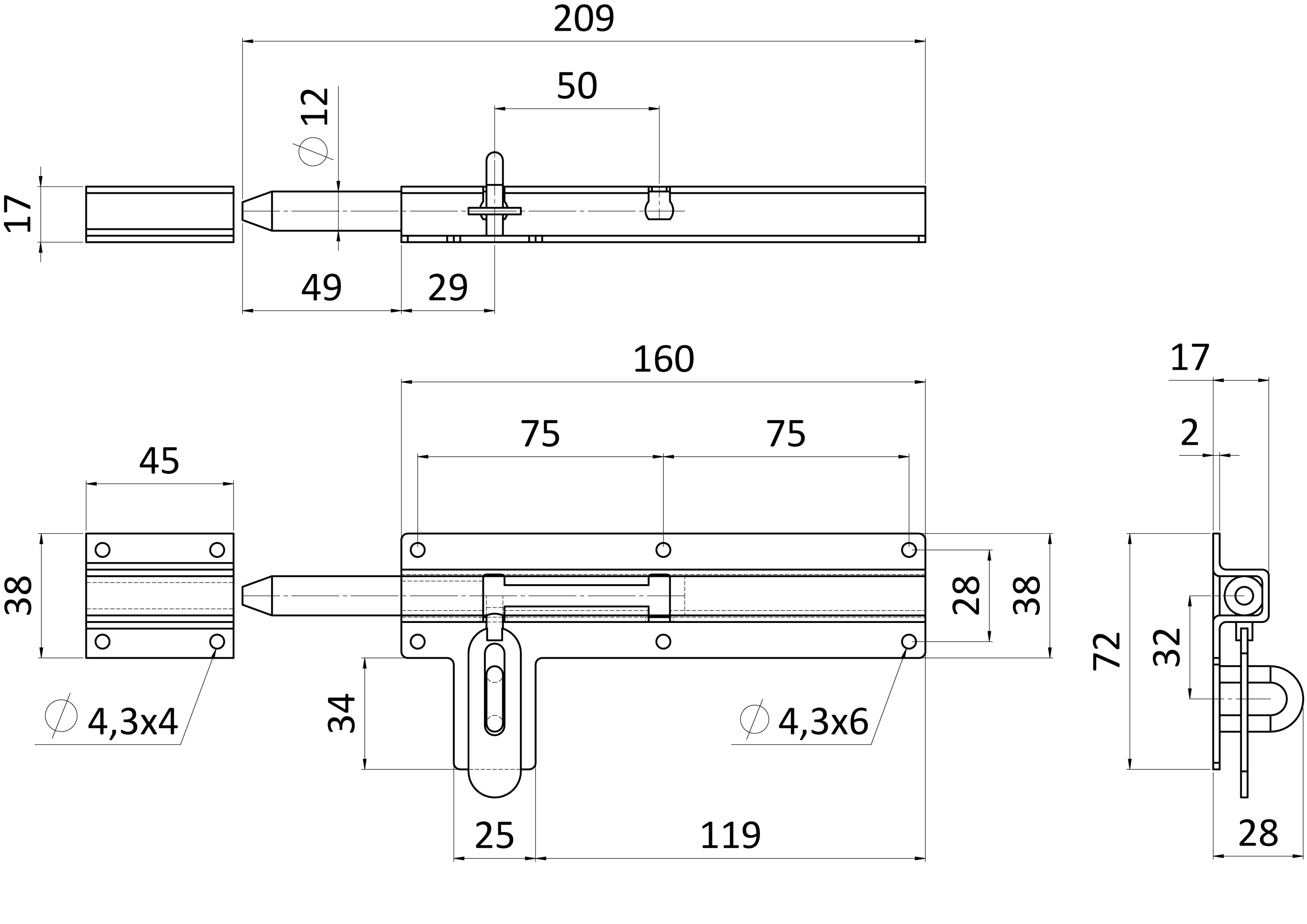 Rígeľ ø 12 mm, L = 160 mm, pozinkovaný