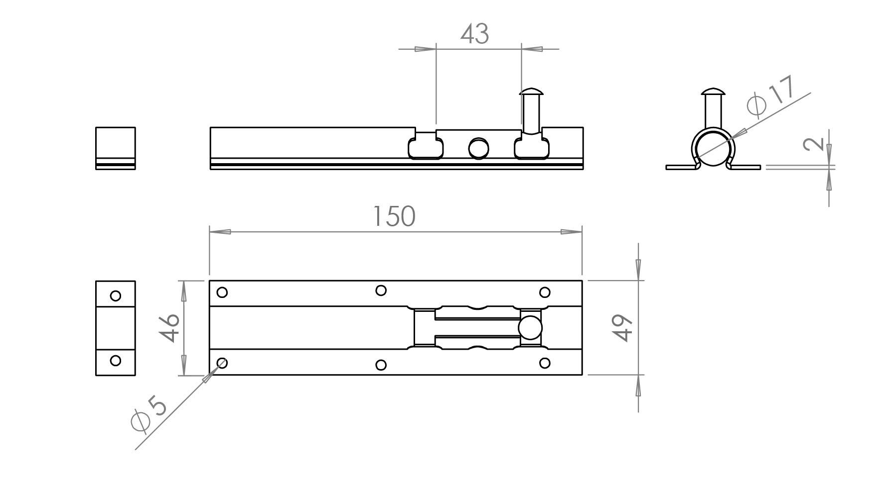 Rígeľ ø 17 mm, L = 150 mm, pozinkovaný
