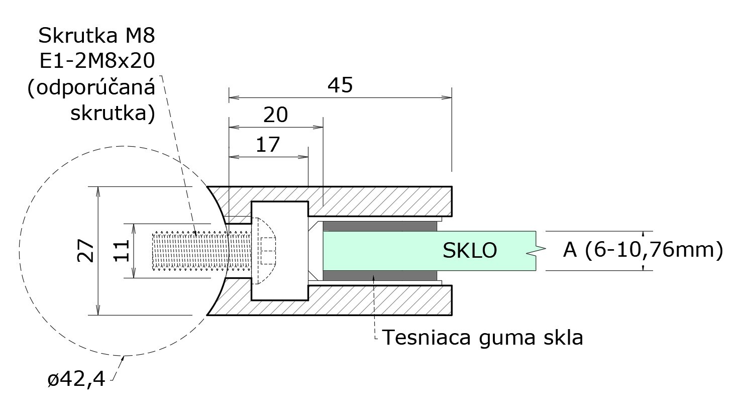 ZAMAK svorka na trubku ø 42,4 mm, sklo 6 - 10,76 mm
