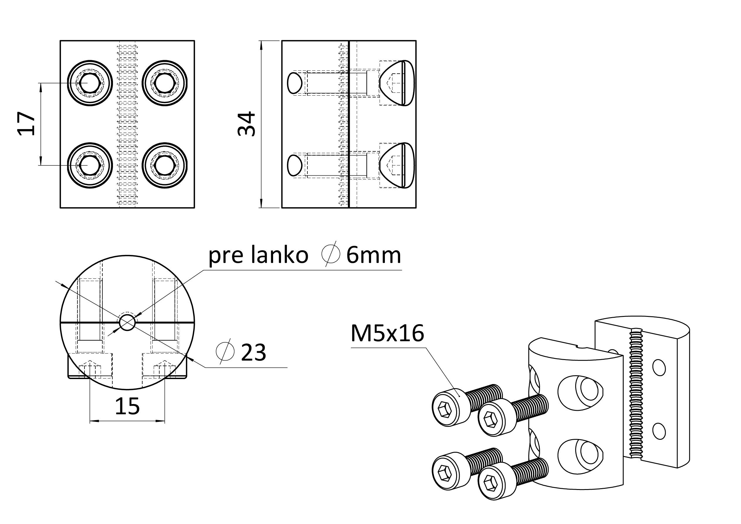 Úchyt pre nerezové lanko ø 6 mm, brúsená nerez AISI 304