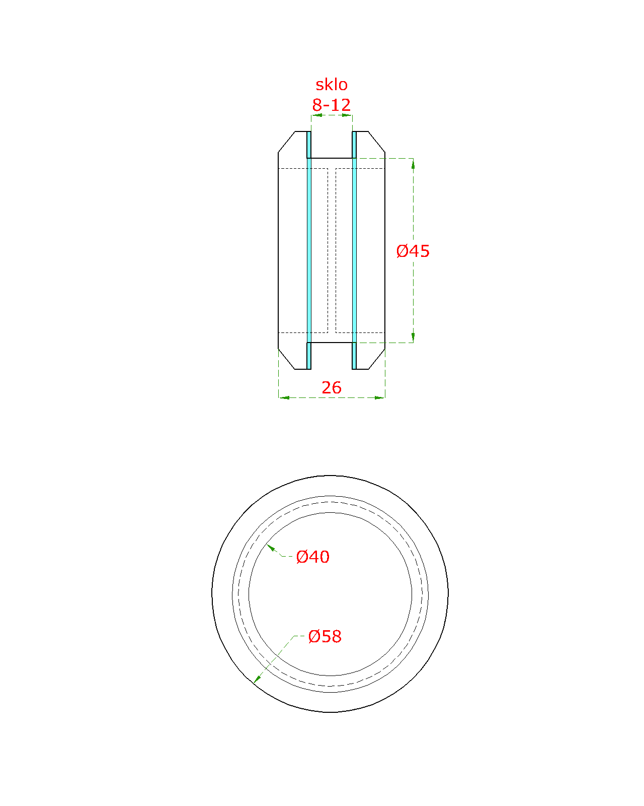 Madlo na dvere ø 58 mm, sklo 8 - 12 mm, brúsená AISI 304
