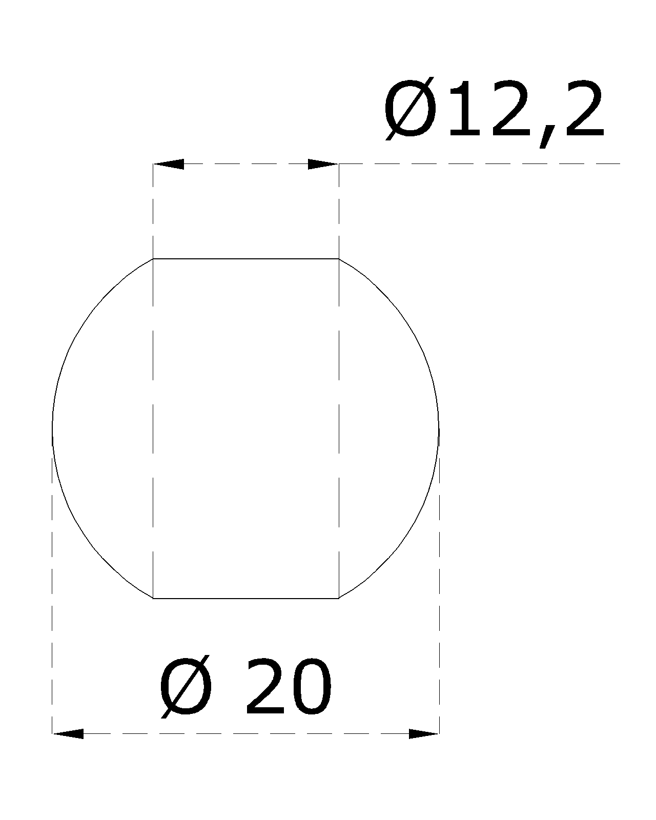 Guľa priechodná ø 20 mm na trubku ø 12 mm, brúsená AISI 304