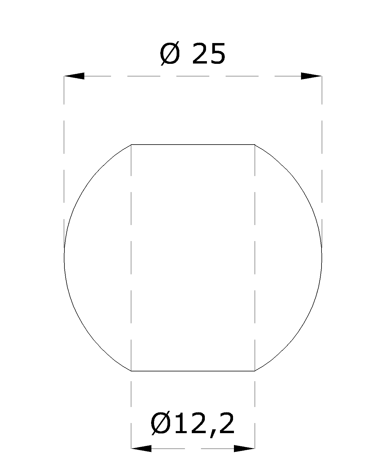 Guľa priechodná ø 25 mm na trubku ø 12 mm, brúsená AISI 304