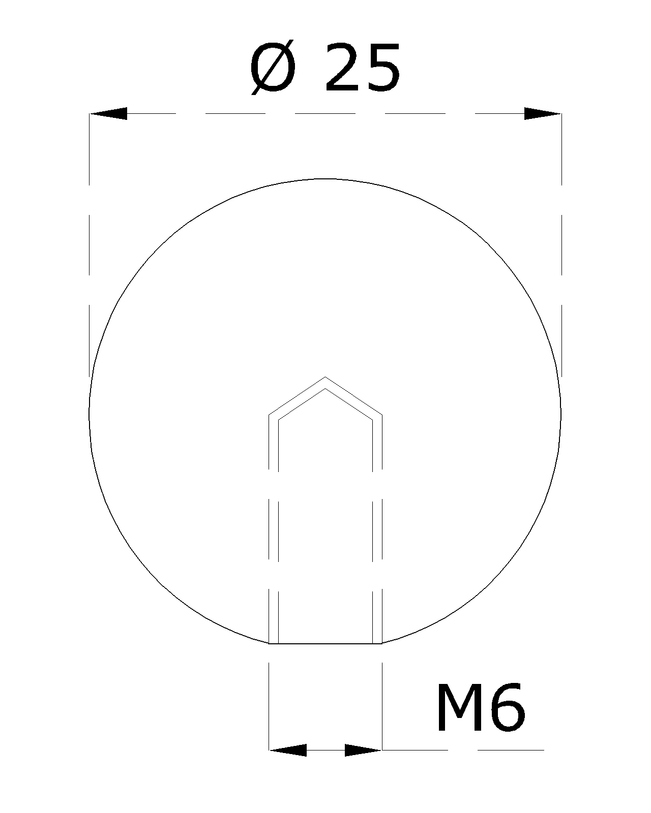 Guľa plná so závitom M6 / ø 25 mm, brúsená nerez AISI 304