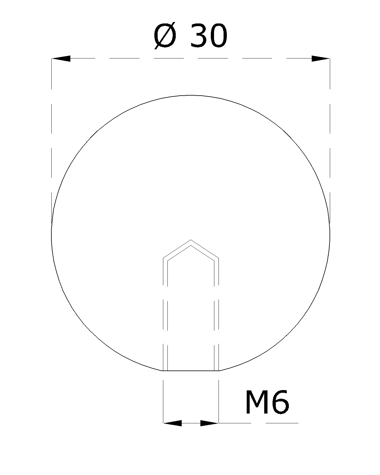 Guľa plná so závitom M6 / ø 30 mm, brúsená nerez AISI 304