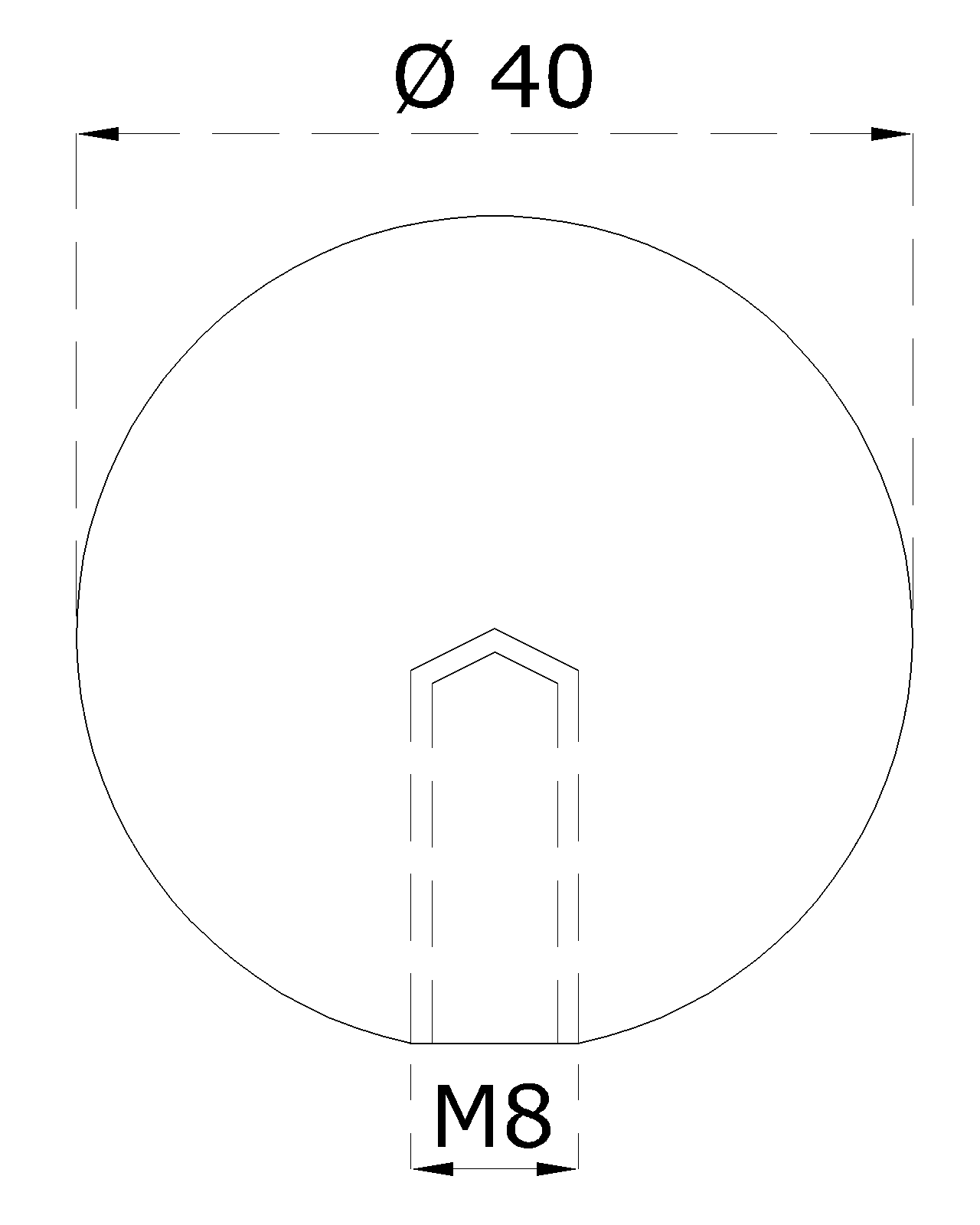 Guľa plná so závitom M8 / ø 40 mm, brúsená nerez AISI 304