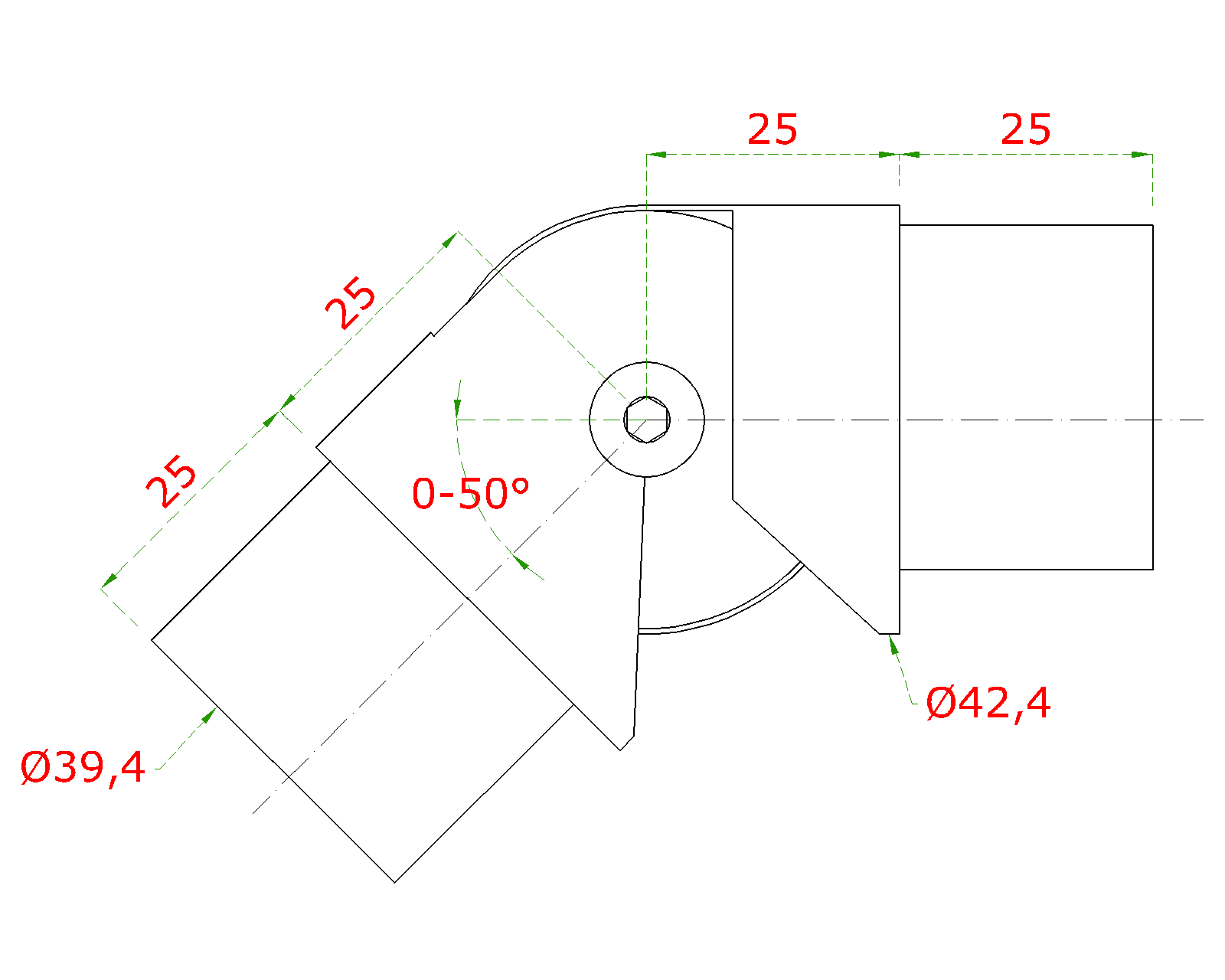 DOPREDAJ! prechod nastaviteľný ø 42,4 mm, narážací, AISI 304