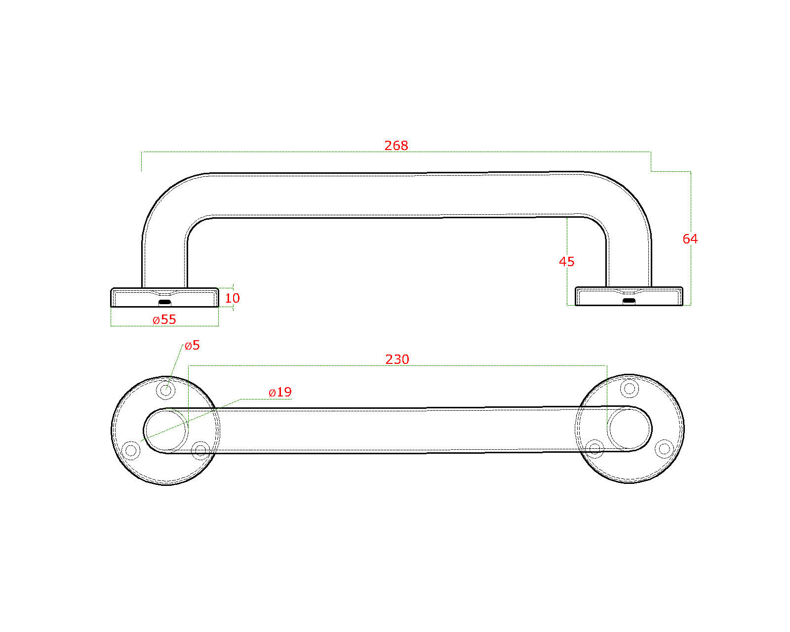 Madlo 268 x 64 x 19 mm, brúsená nerez AISI 304