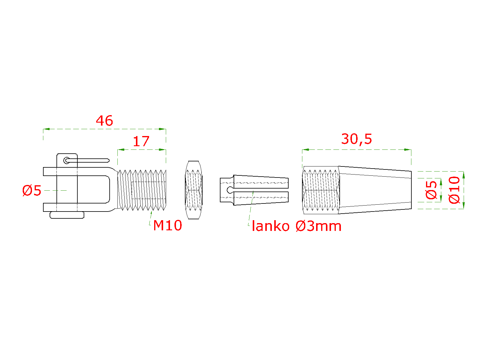 Úchyt pre nerezové lanko ø 3 mm, brúsená nerez AISI 304