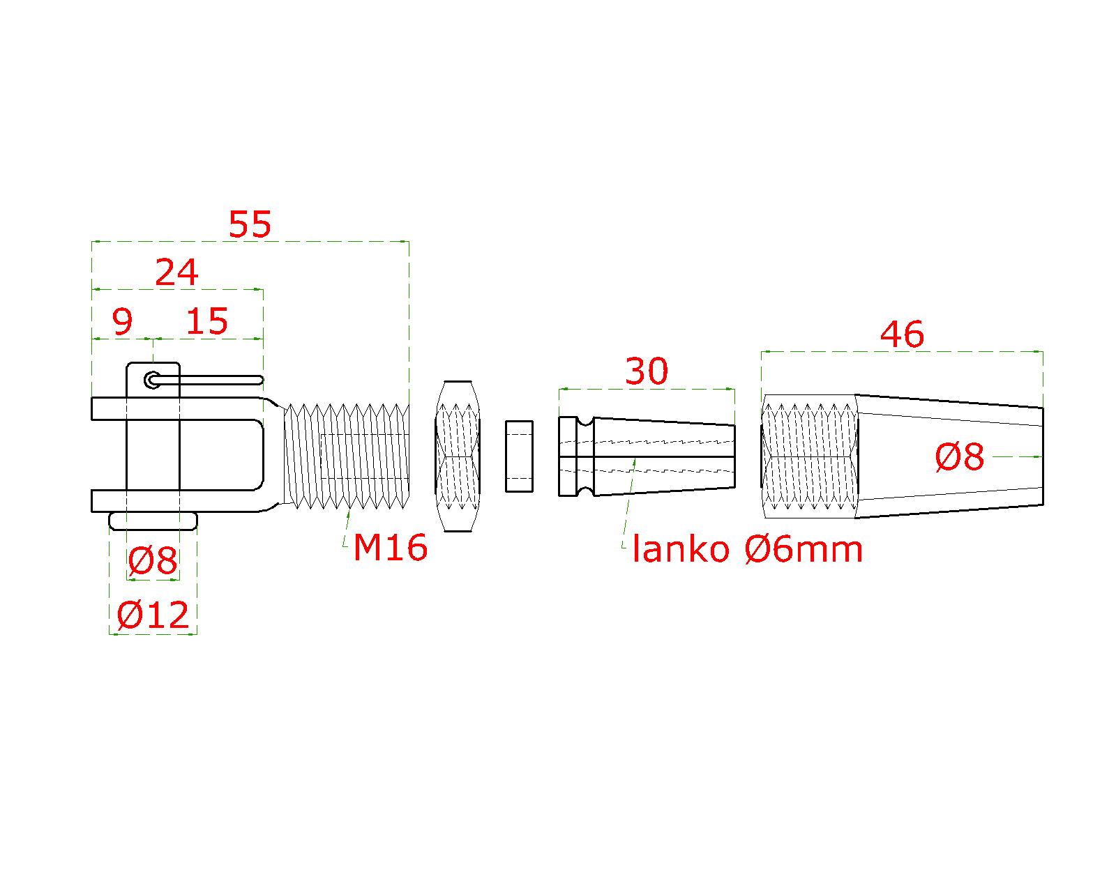 Úchyt pre nerezové lanko ø 6 mm, brúsená nerez AISI 304