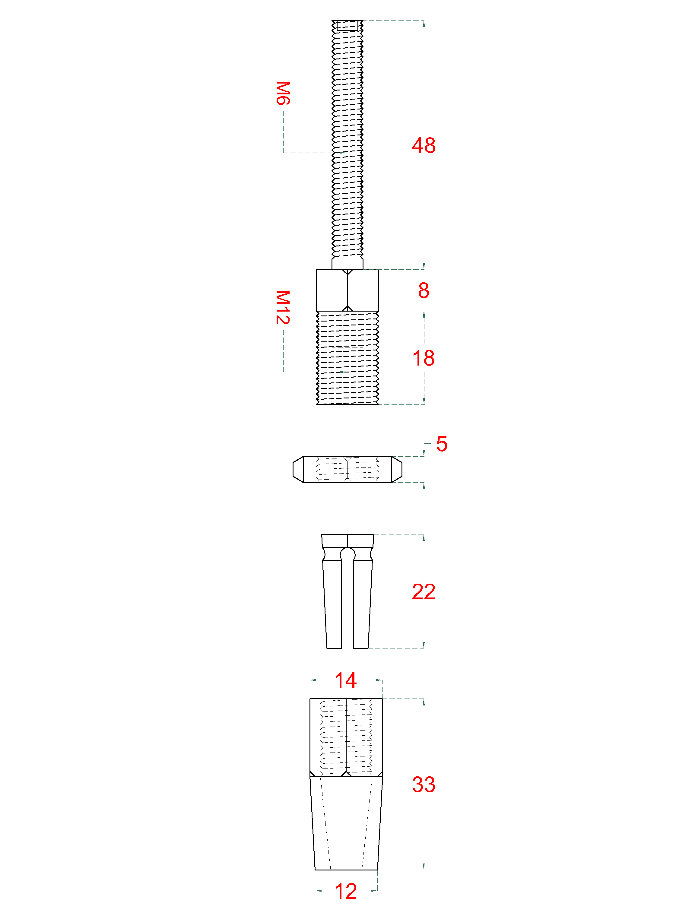Úchyt pre lanko ø 4 mm, závit M6, brúsená nerez AISI 304