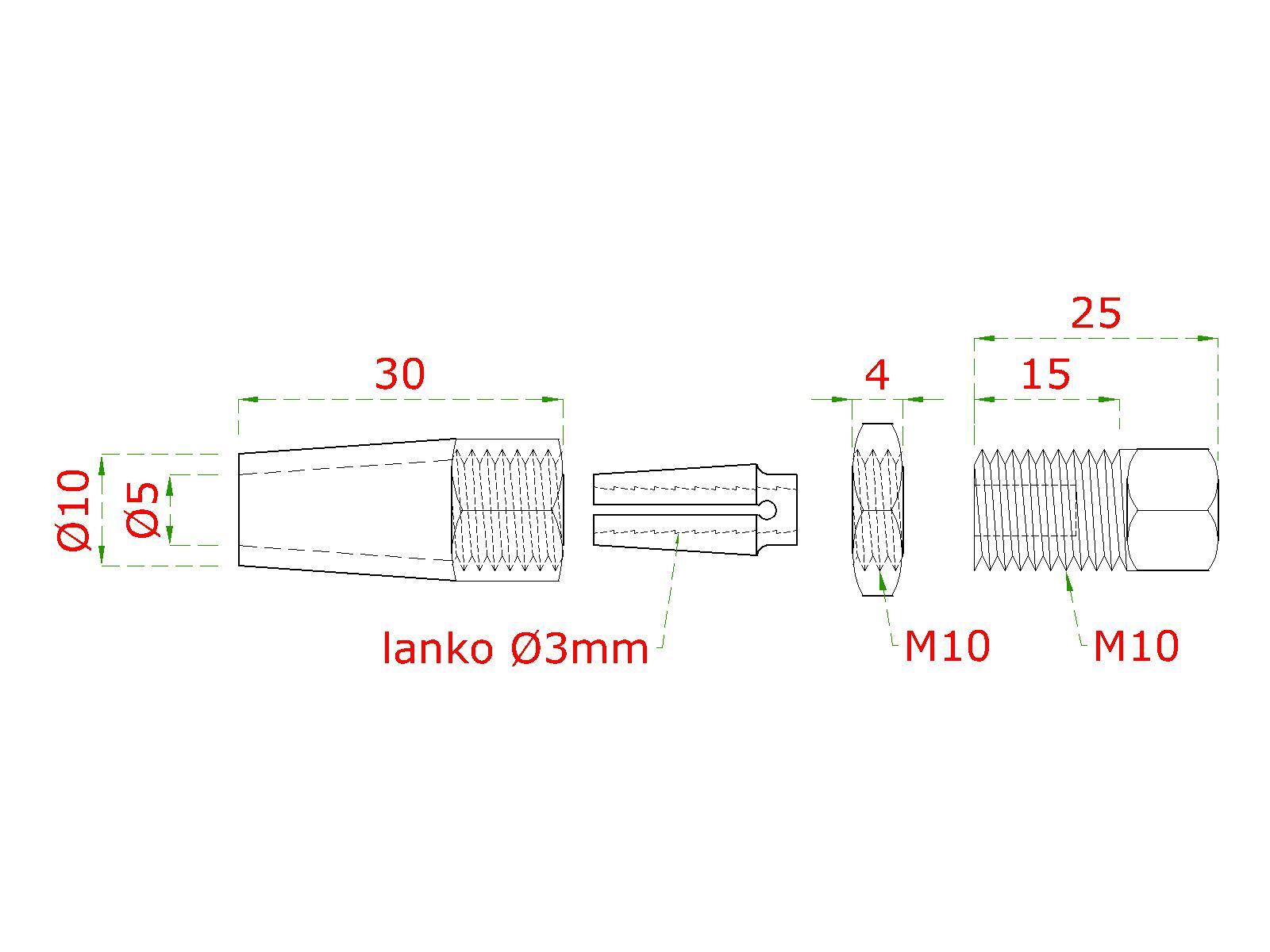 Úchyt pre lanko ø 3 mm, závit M5, brúsená nerez AISI 304