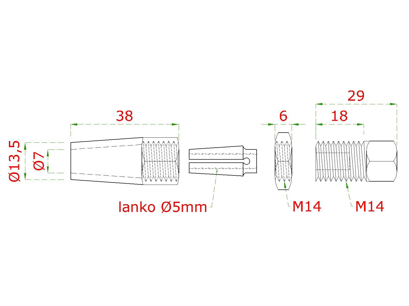 Úchyt pre lanko ø 5 mm, závit M6, brúsená nerez AISI 304