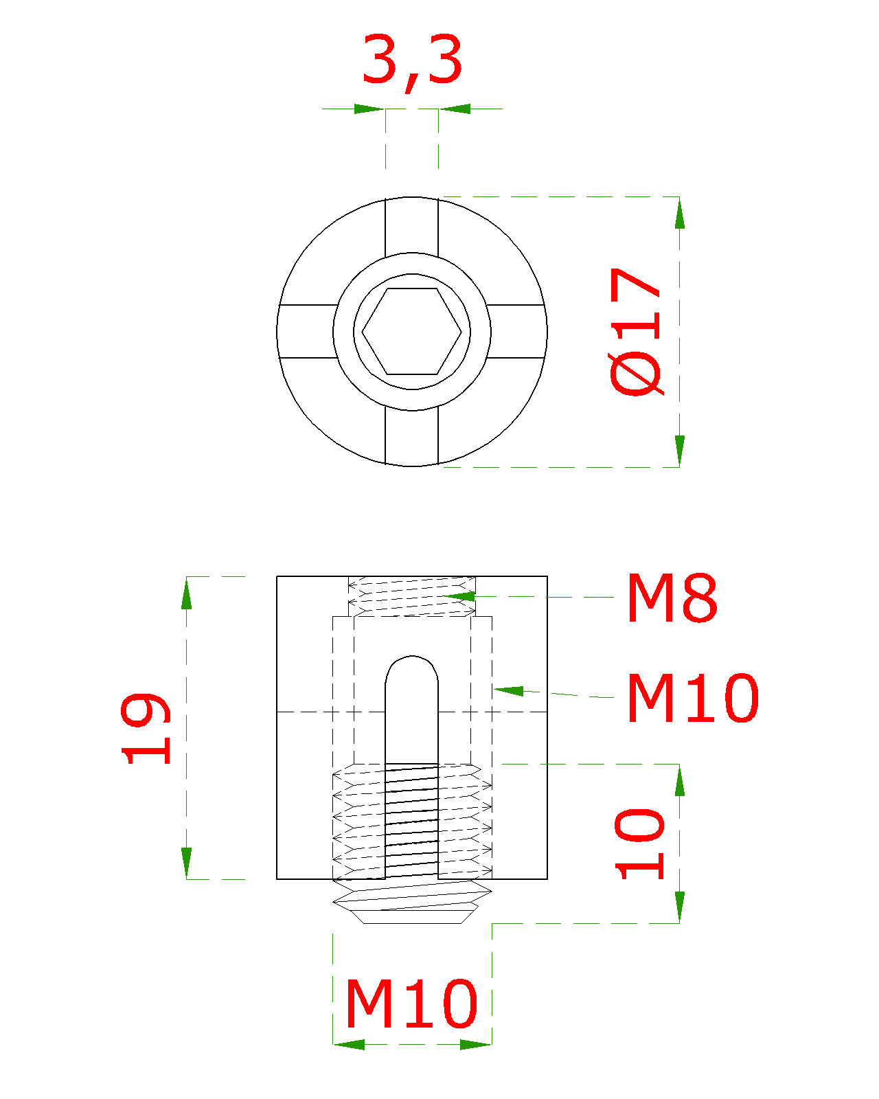 Úchyt pre lanko ø 3 mm, so závitom M8, brúsená AISI 304