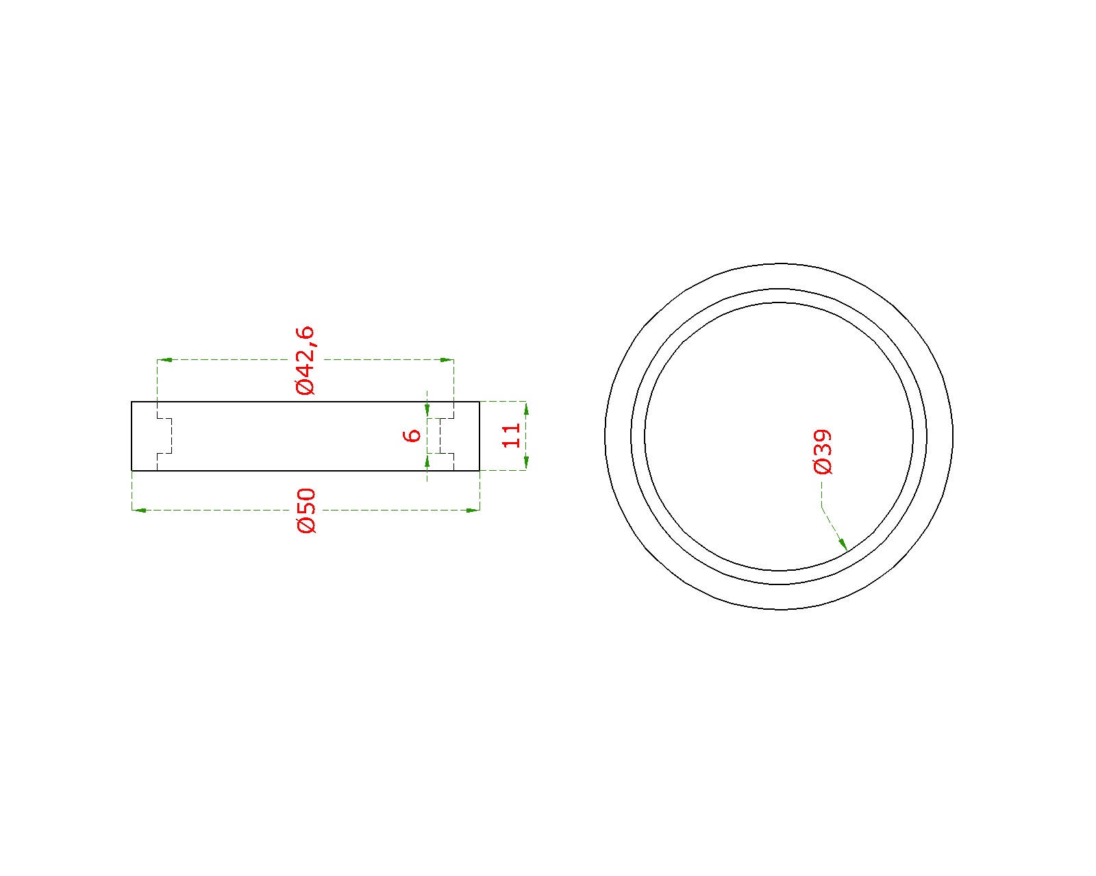Prechod - prstenec, na drevené madlo ø 42,4 mm, AISI 304