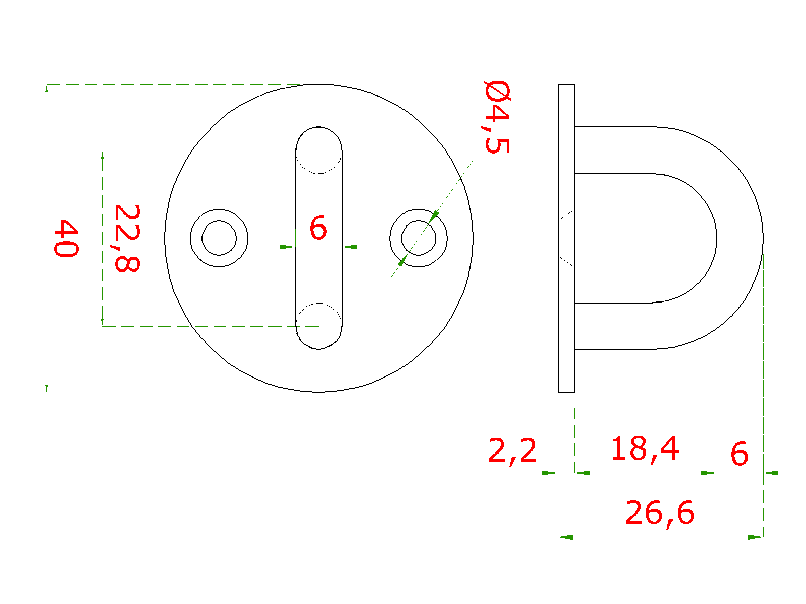 Nástenný úchyt lanka oválny, oblúk 6 mm, brúsená AISI 304