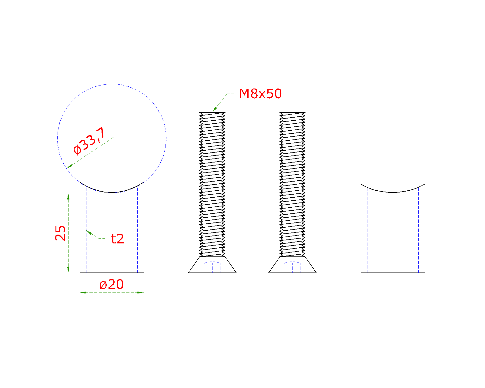 Prechod medzi stĺpom ø 33,7 mm a platňou, L = 25 mm