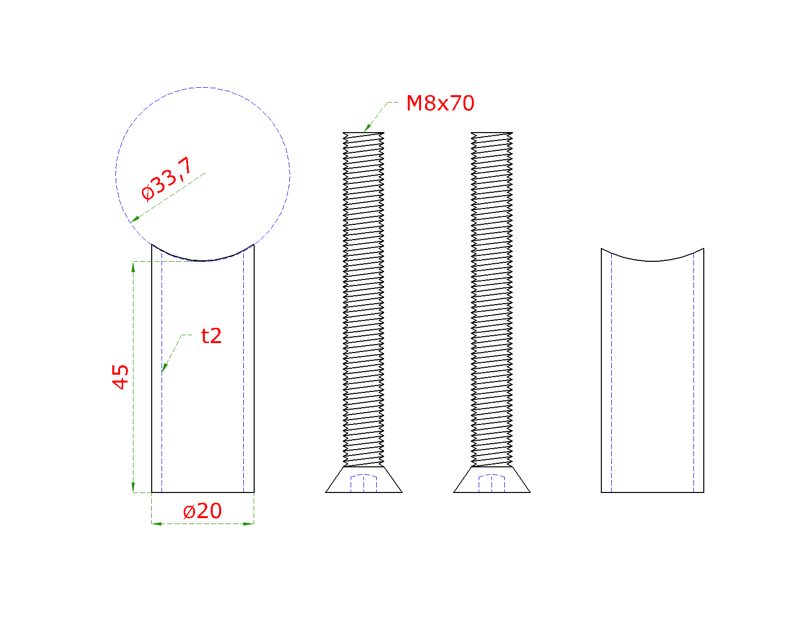 Prechod medzi stĺpom ø 33,7 mm a platňou, L = 45 mm