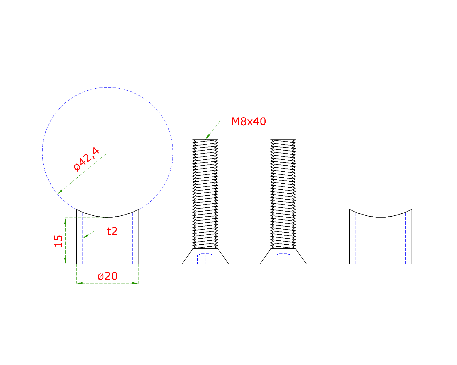 Prechod medzi stĺpom ø 42,4 mm a platňou, L = 15 mm