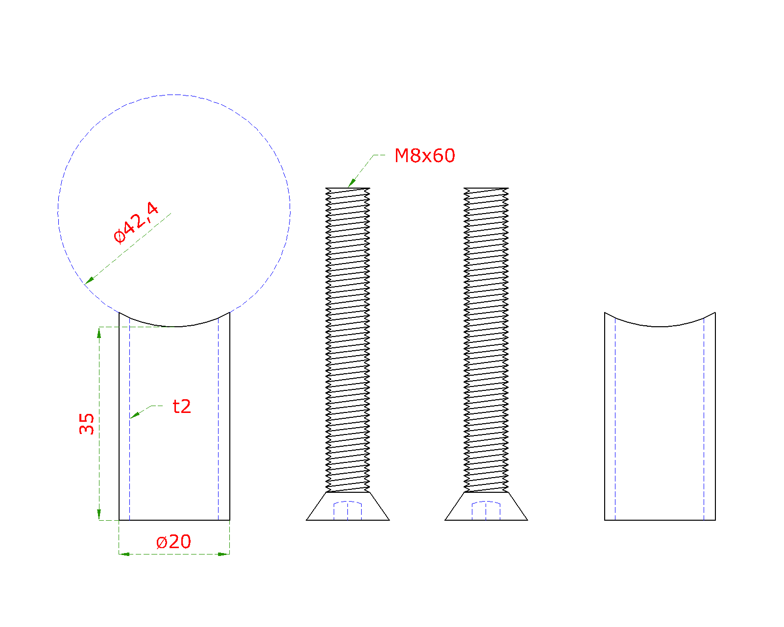 Prechod medzi stĺpom ø 42,4 mm a platňou, L = 35 mm