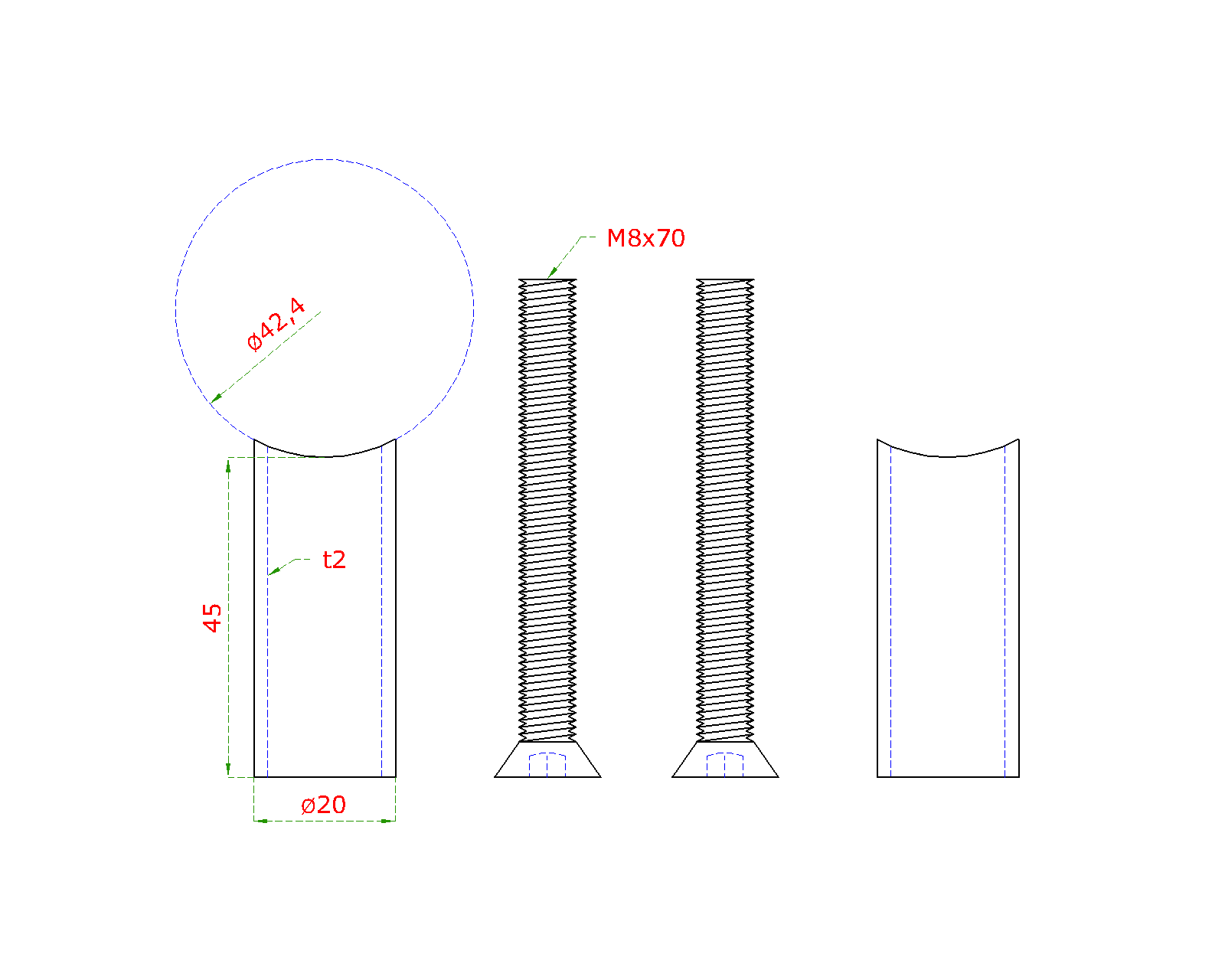 Prechod medzi stĺpom ø 42,4 mm a platňou, L = 45 mm