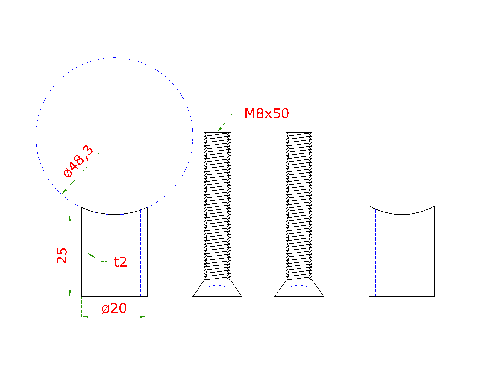 Prechod medzi stĺpom ø 48,3 mm a platňou, L = 25 mm