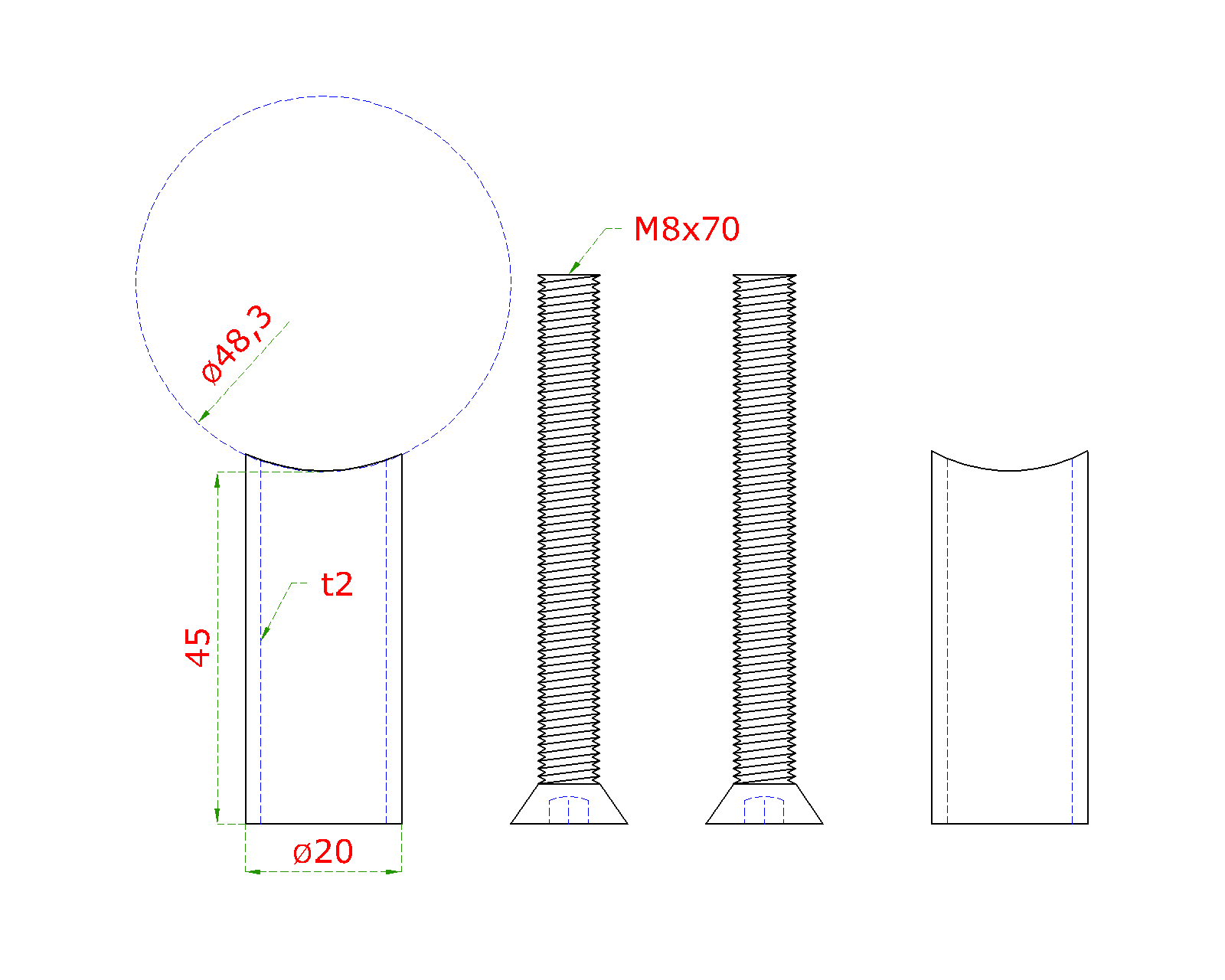 Prechod medzi stĺpom ø 48,3 mm a platňou, L = 45 mm