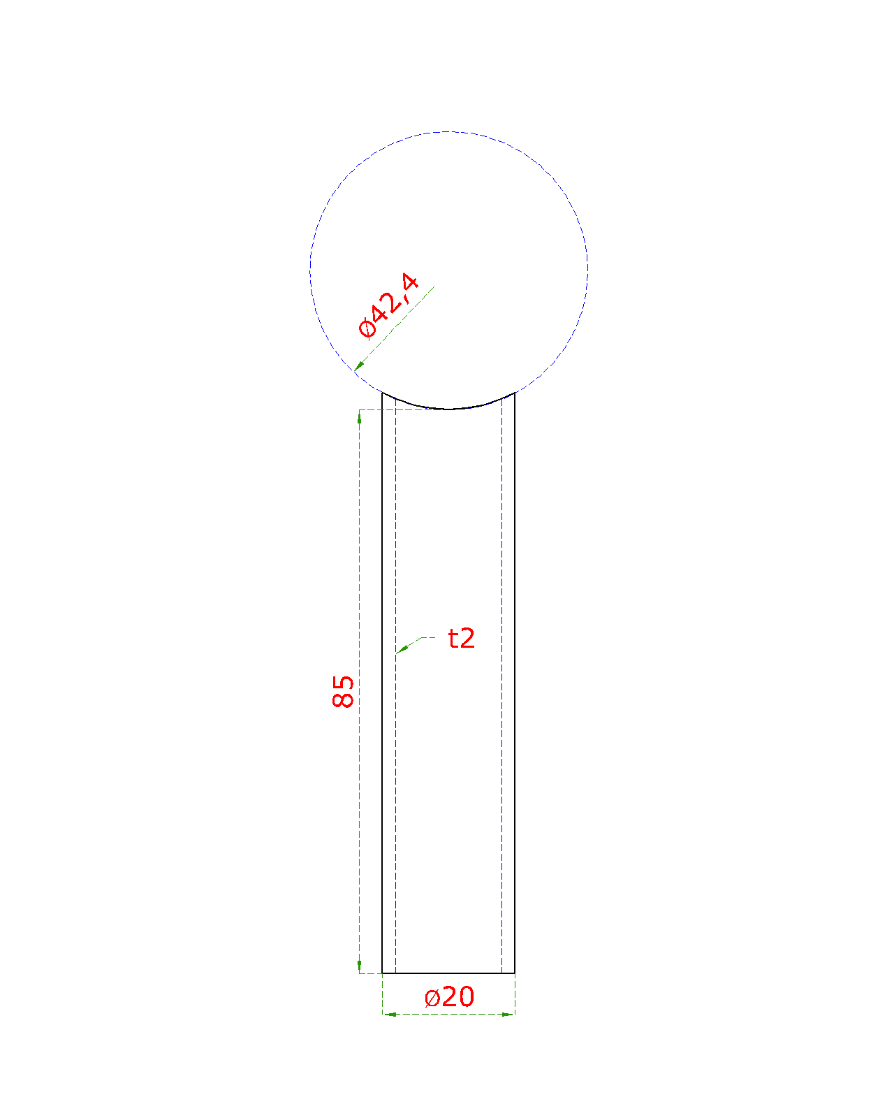 Prechod medzi stĺpom ø 42,4 mm a platňou, brúsená L = 85 mm