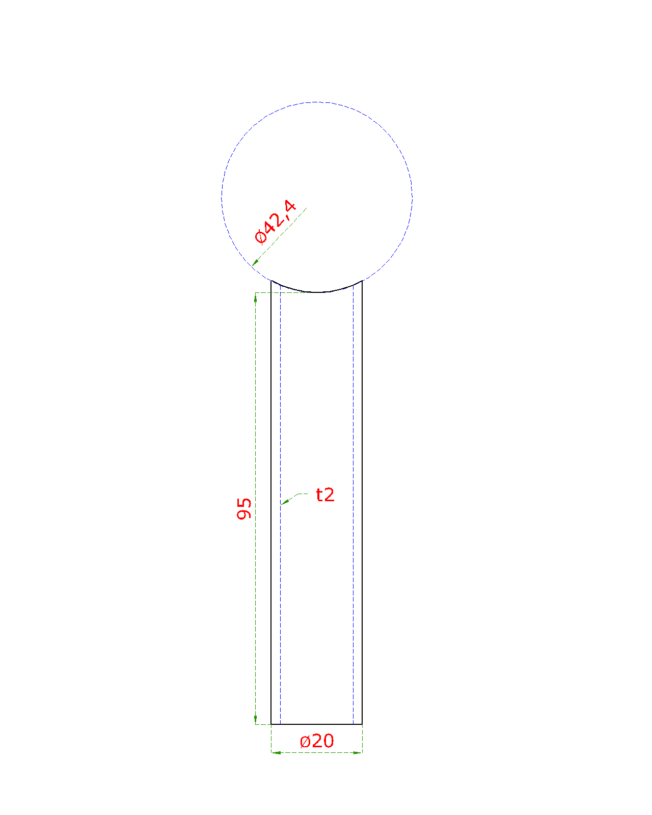 Prechod medzi stĺpom ø 42,4 mm a platňou, brúsená L = 95 mm