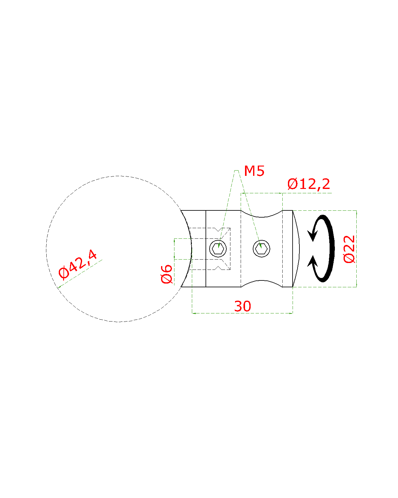 Držiak tyče ø 12 mm na trubku ø 42,4 mm, brúsená AISI 316