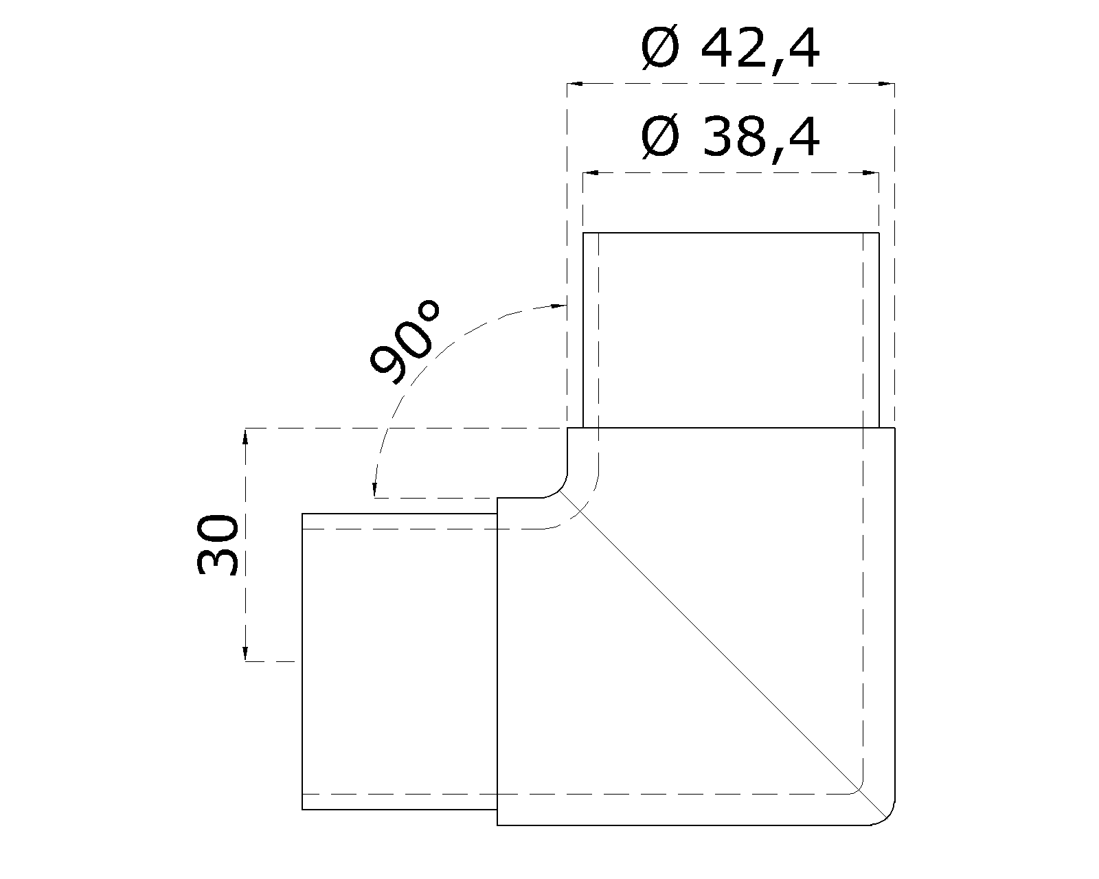 Spojka 90° na trubku ø 42,4 mm, brúsená nerez AISI 316